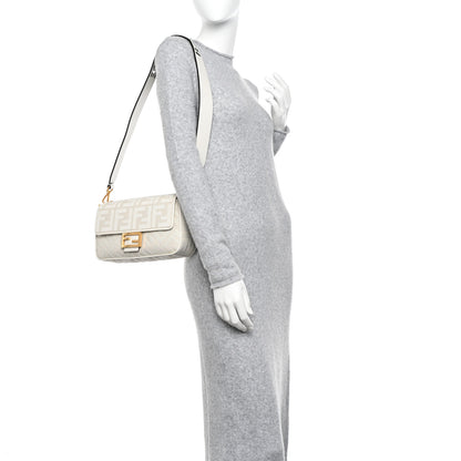 Fendi Canvas Vitello King Extra Strap FF Embroidered Baguette White Ice 2 of 10