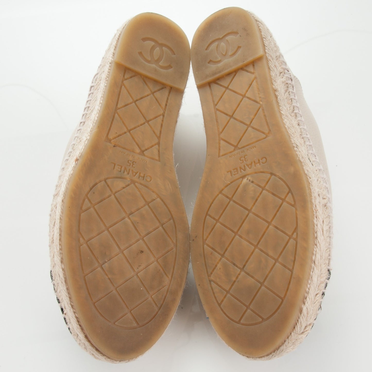 Grained Calfskin CC Espadrilles 35 Beige Black