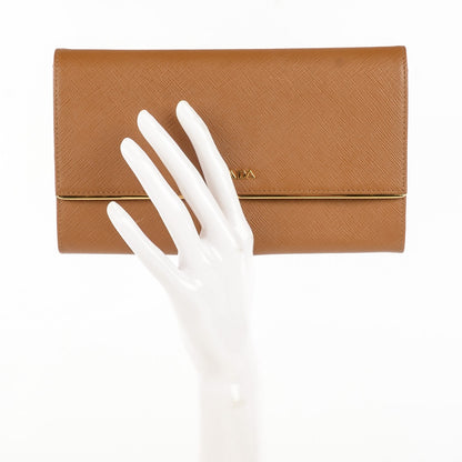 Prada Saffiano Metal Bar Flap Wallet Caramel 3 of 10