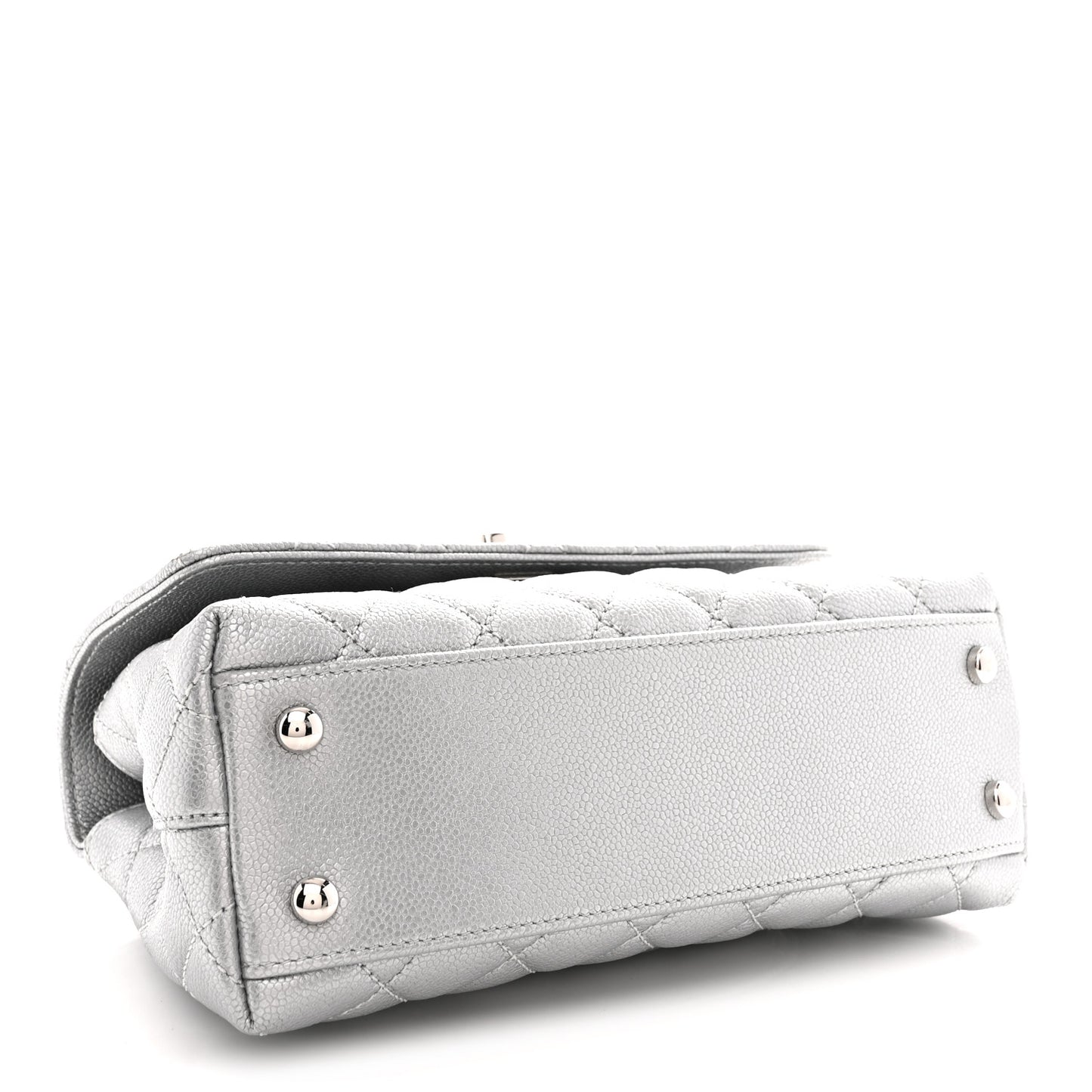 Metallic Caviar Quilted Mini Coco Handle Flap Silver