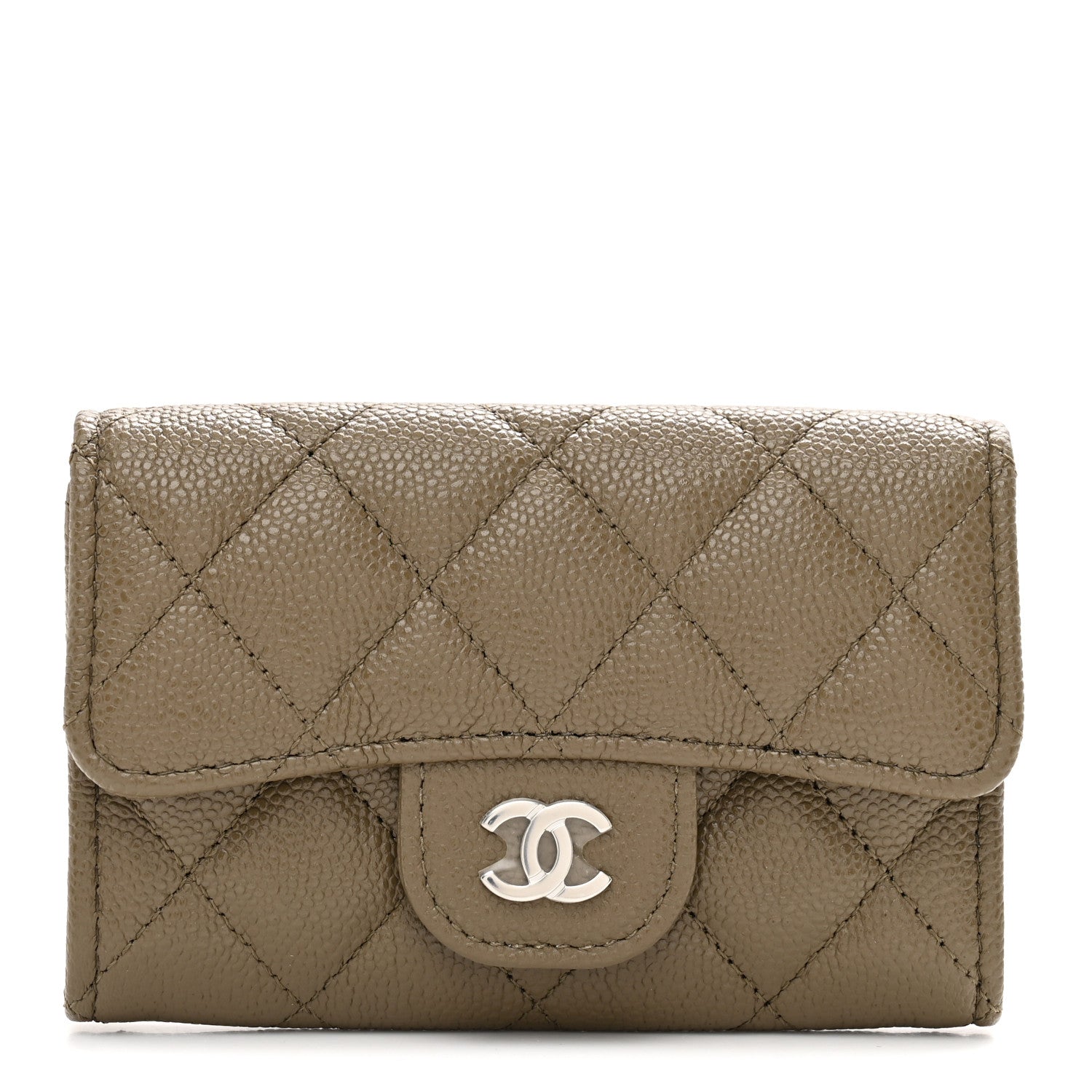 Chanel Caviar Quilted Flap Card Holder Wallet Dark Khaki 1 of 9