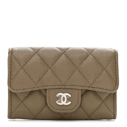 Chanel Caviar Quilted Flap Card Holder Wallet Dark Khaki 1 of 9