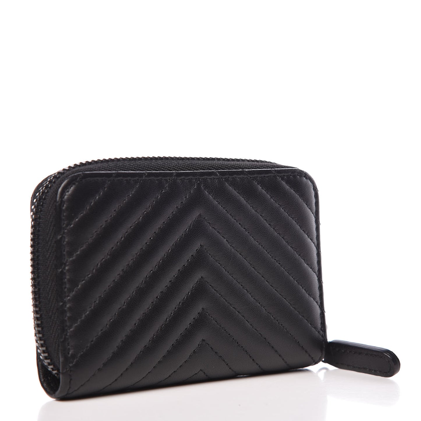 Lambskin Chevron Quilted Zip Around Coin Purse So Black