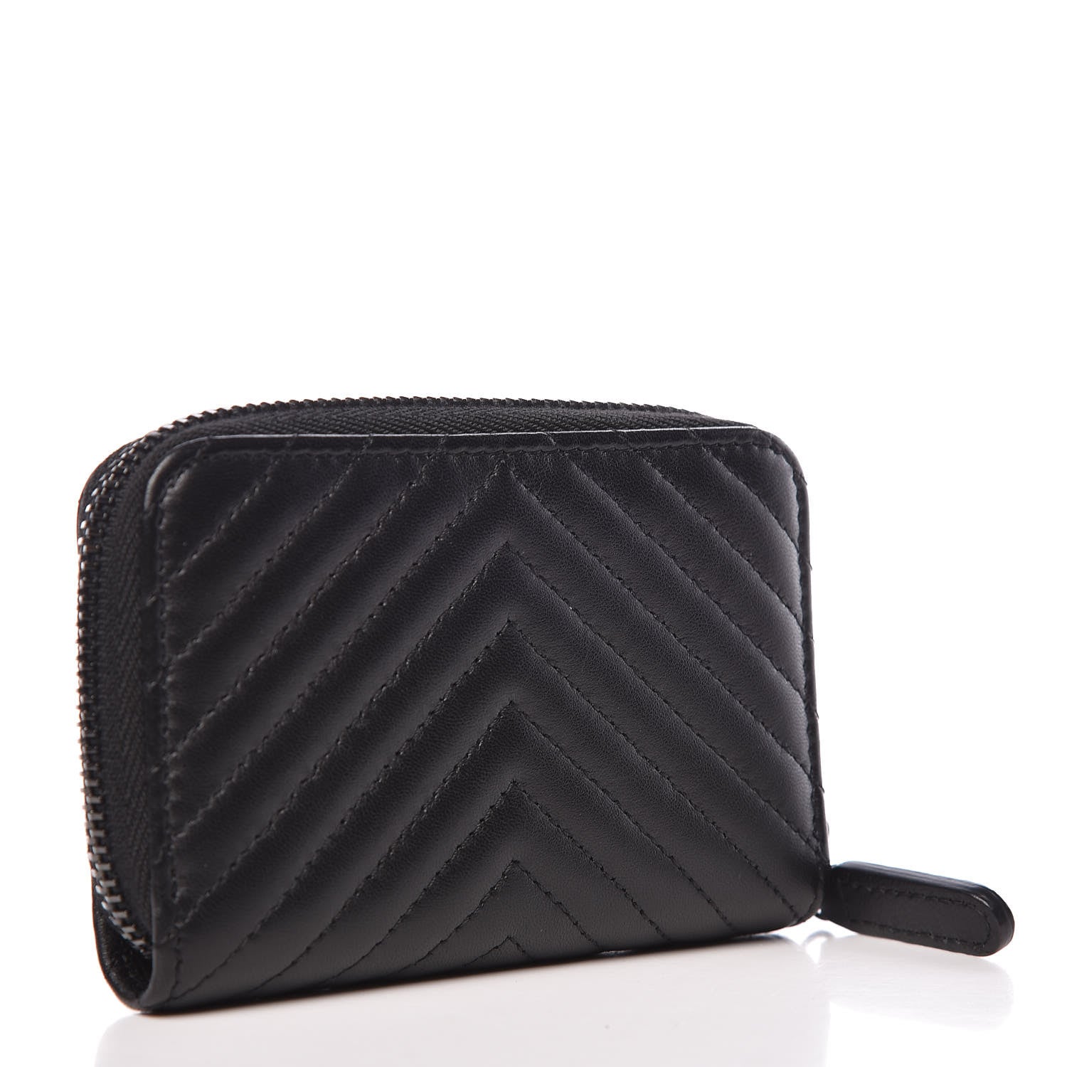 Chanel Lambskin Chevron Quilted Zip Around Coin Purse So Black 3 of 8