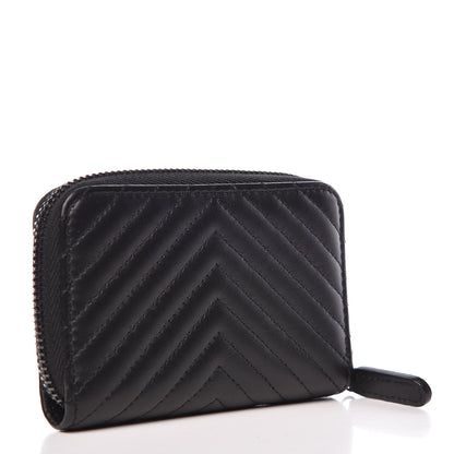 Chanel Lambskin Chevron Quilted Zip Around Coin Purse So Black 3 of 8