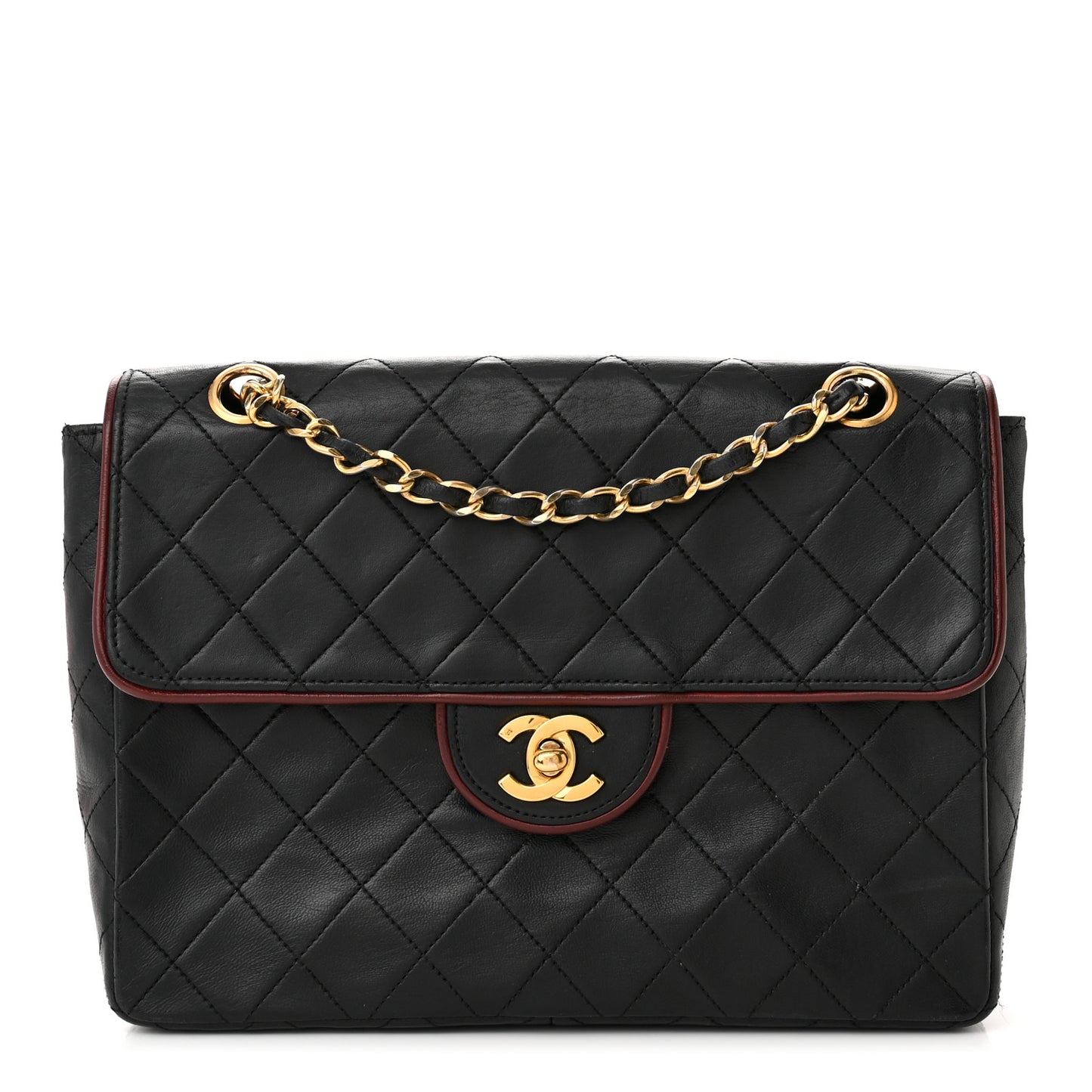 Lambskin Quilted Bi-Color Small Single Flap Black