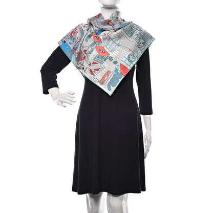 Hermes Silk Le Grand Prix du Faubourg Scarf 90 Bleu Rose Menthol 2 of 3