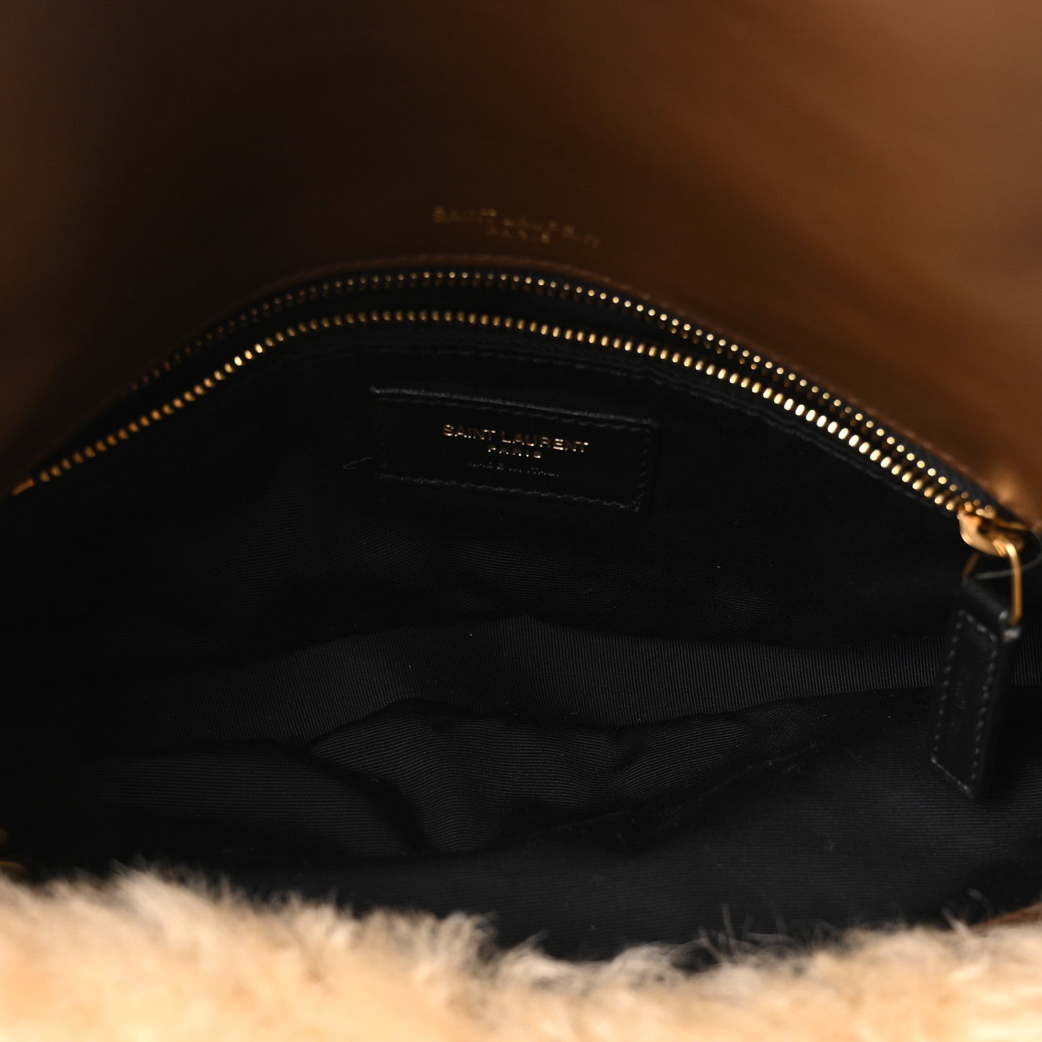 Saint Laurent Shearling Calypso Crossbody Crema Naturel Dark Cigar 5 of 10
