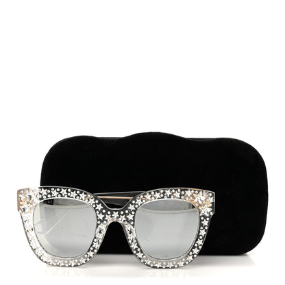 Gucci Acetate Crystal Oversize Mirrored Star Sunglasses GG0116S Ivory 8 of 8