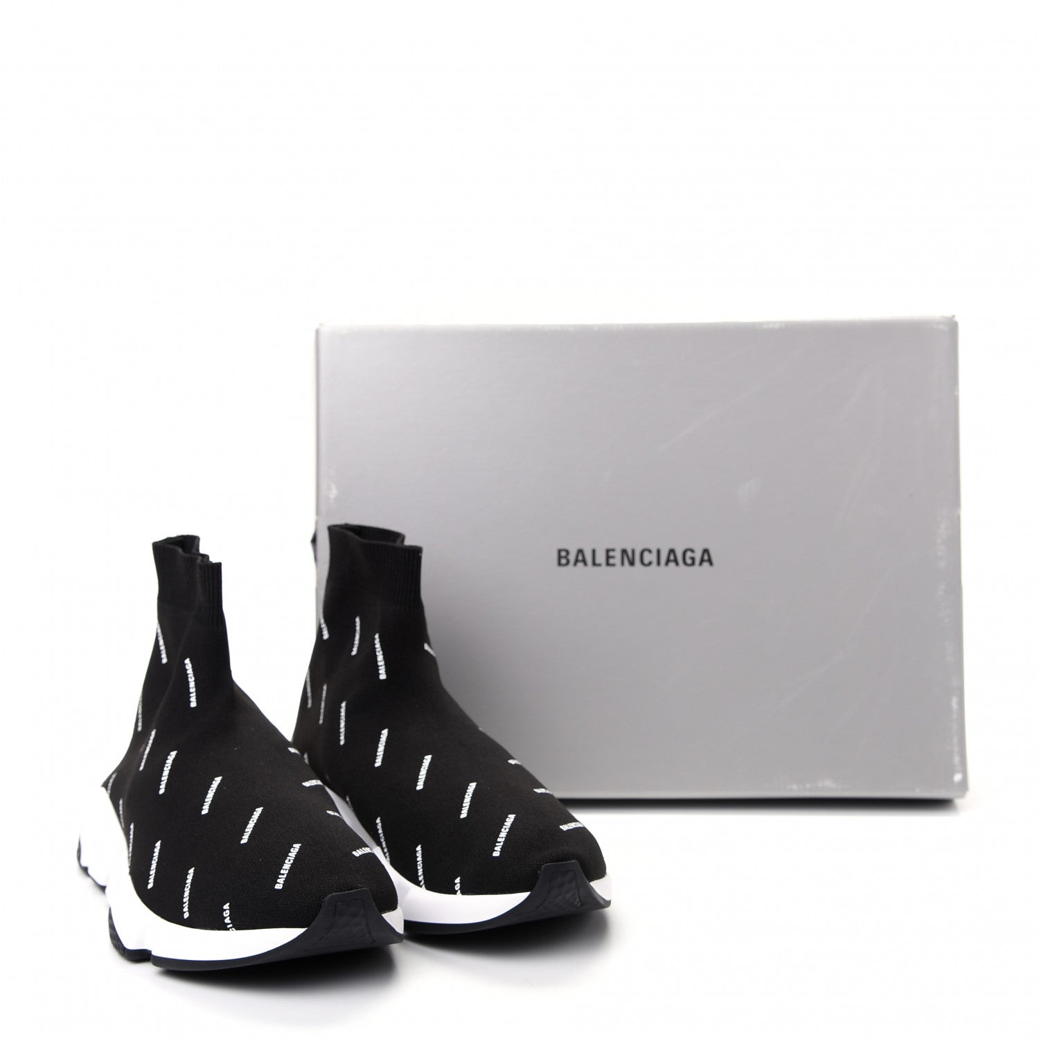 Balenciaga Neoprene Knit Allover Logo Bi-Color Sole Mens Speed Sneakers 42 Black White 10 of 10