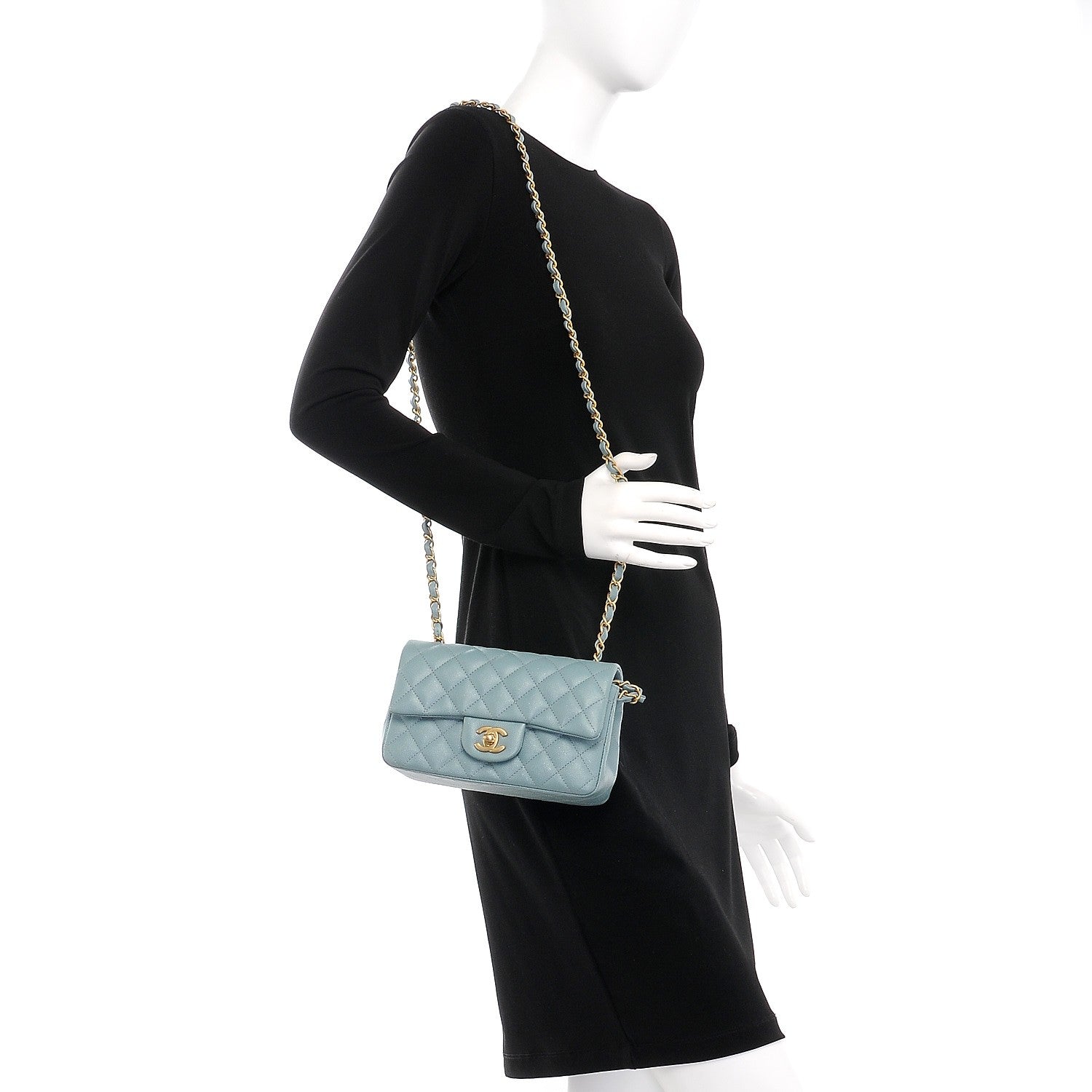 Chanel Iridescent Caviar Quilted Mini Rectangular Flap Light Blue 2 of 7