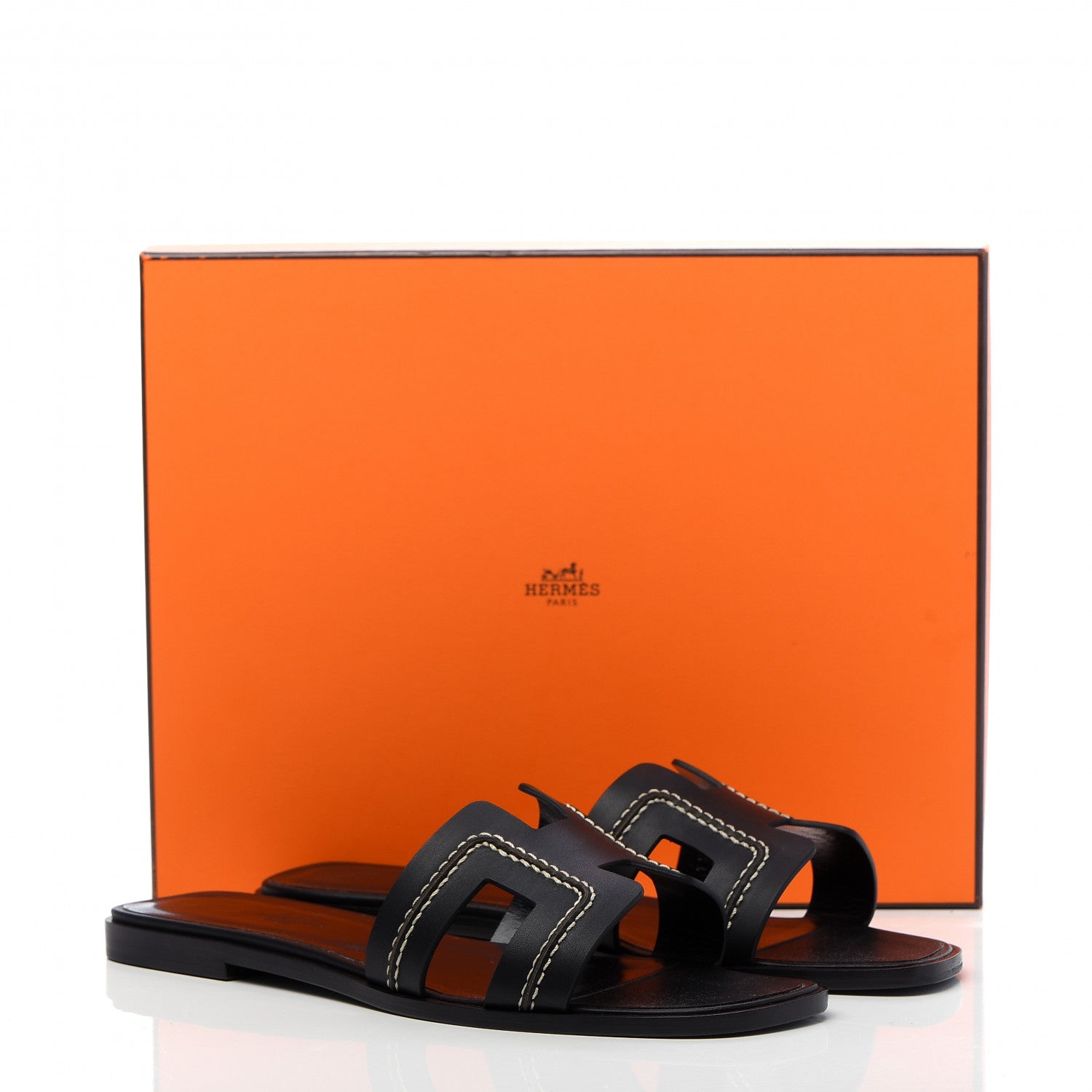 Hermes Calfskin Pique Oran Sandals 39 Black 9 of 9