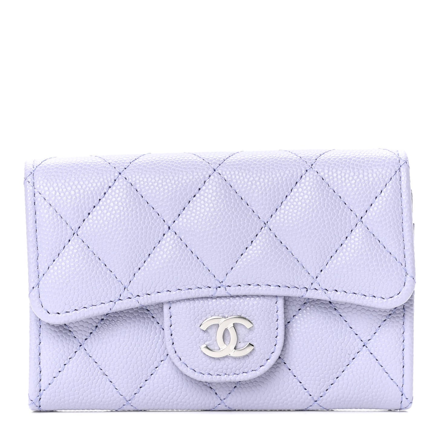 Caviar Quilted Flap Card Holder Wallet Light Purple
