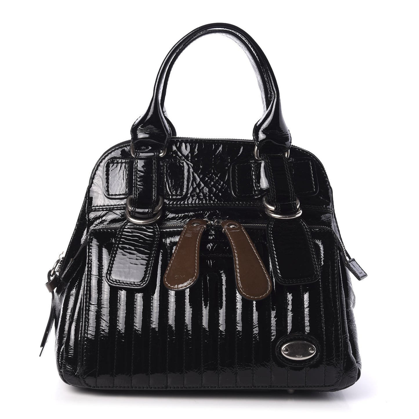 Patent Calfskin Quilted Large Bay Tote Black