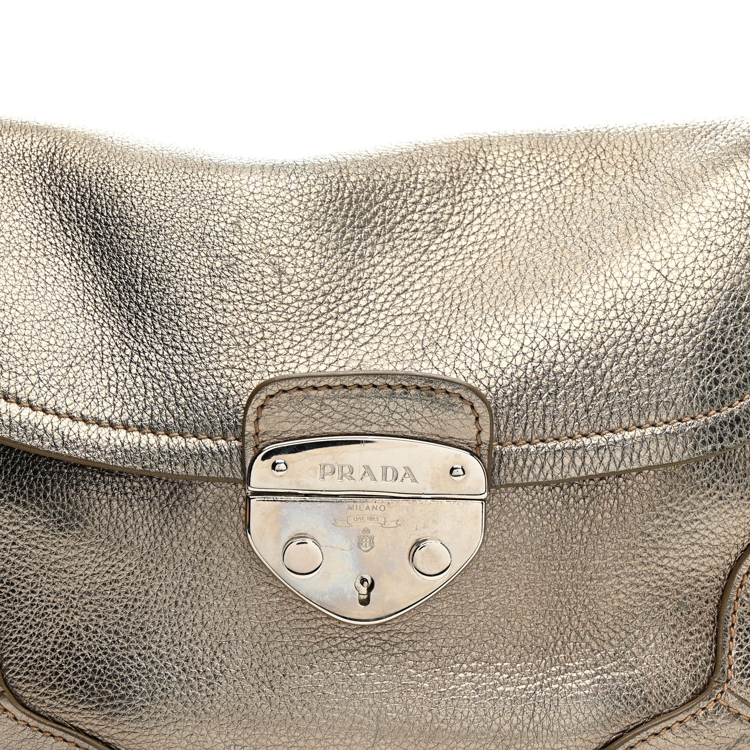 Prada Metallic Vitello Daino Pushlock Shoulder Bag Peltro 9 of 21
