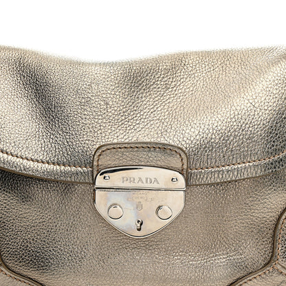 Prada Metallic Vitello Daino Pushlock Shoulder Bag Peltro 9 of 21