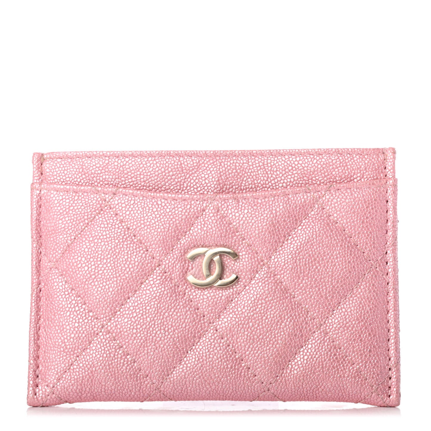 Iridescent Caviar Quilted Card Holder Rose Pink