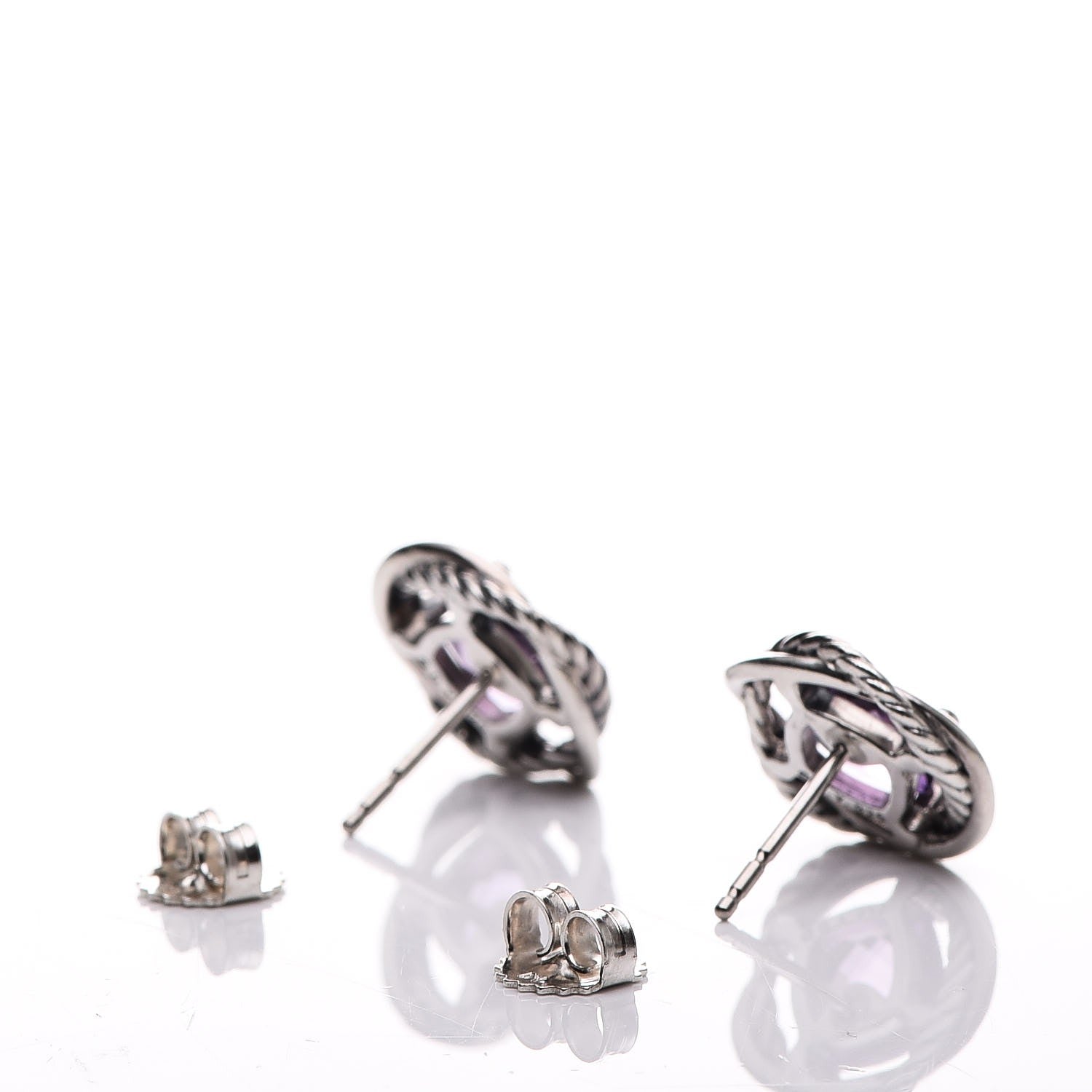 David Yurman Sterling Silver Amethyst 7mm Infinity Earrings 3 of 4