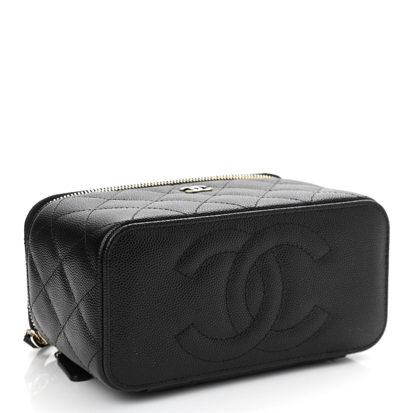 Caviar Quilted Small Vanity Case With Chain Black