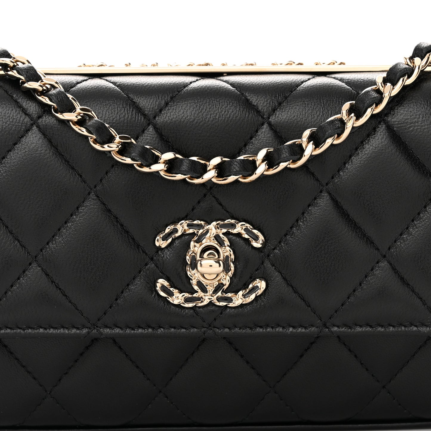 Lambskin Quilted Trendy CC Flap Phone Holder With Chain Black
