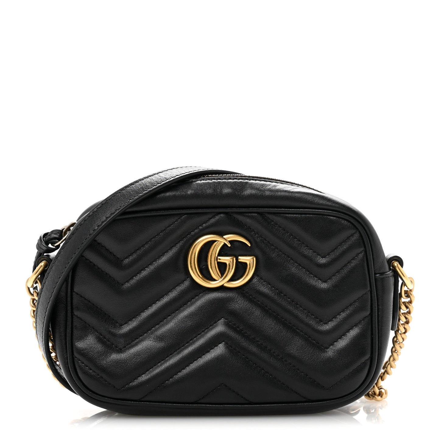 Calfskin Matelasse Mini GG Marmont Chain Shoulder Bag Black