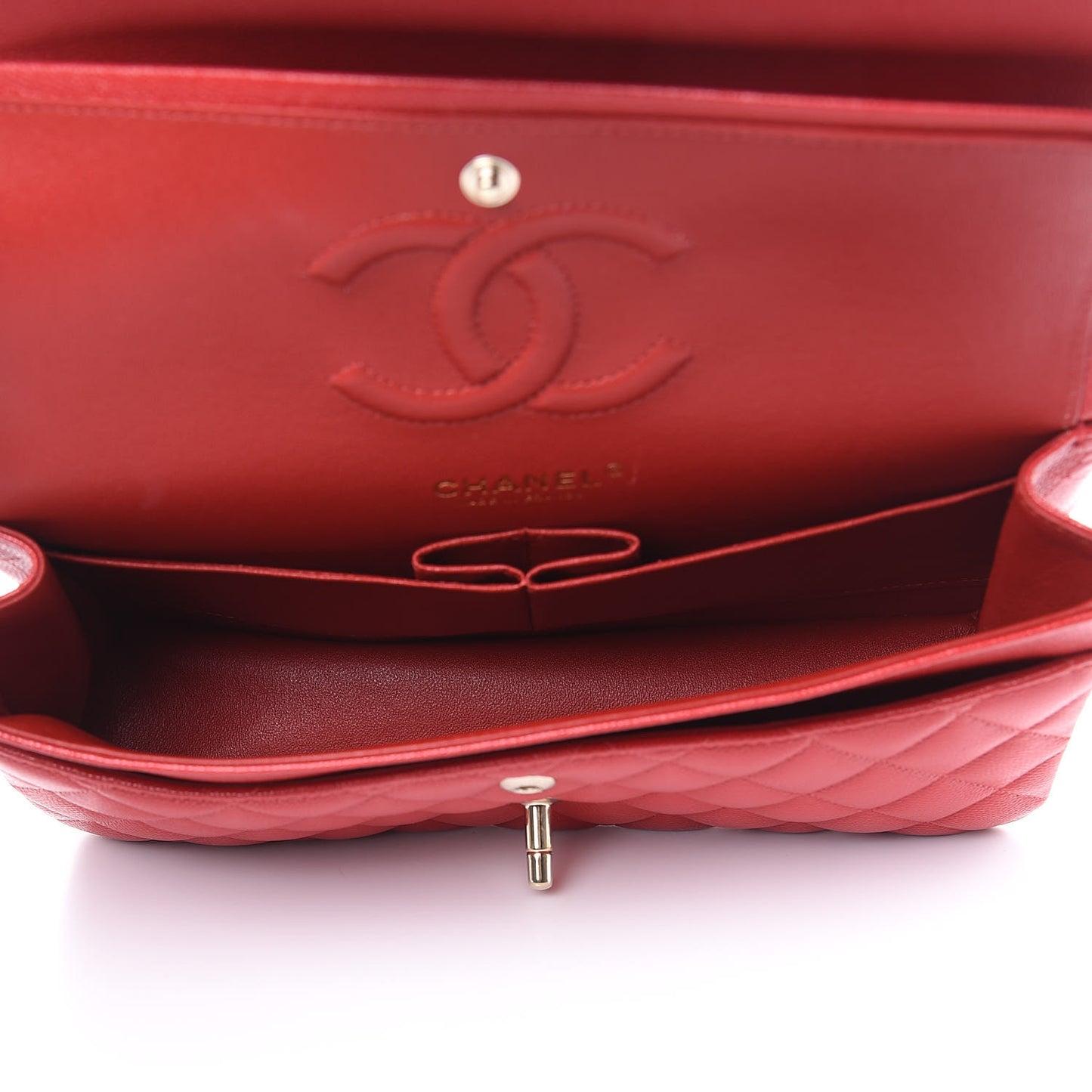 Caviar Quilted Medium Double Flap Red