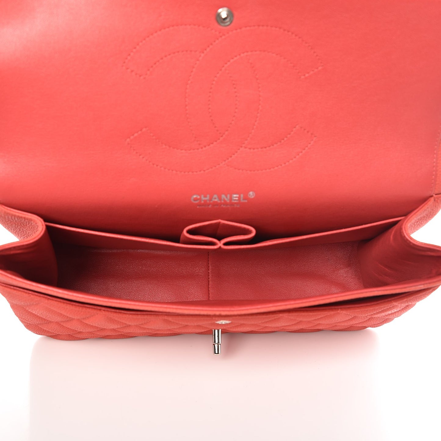 Iridescent Caviar Quilted Jumbo Double Flap Coral