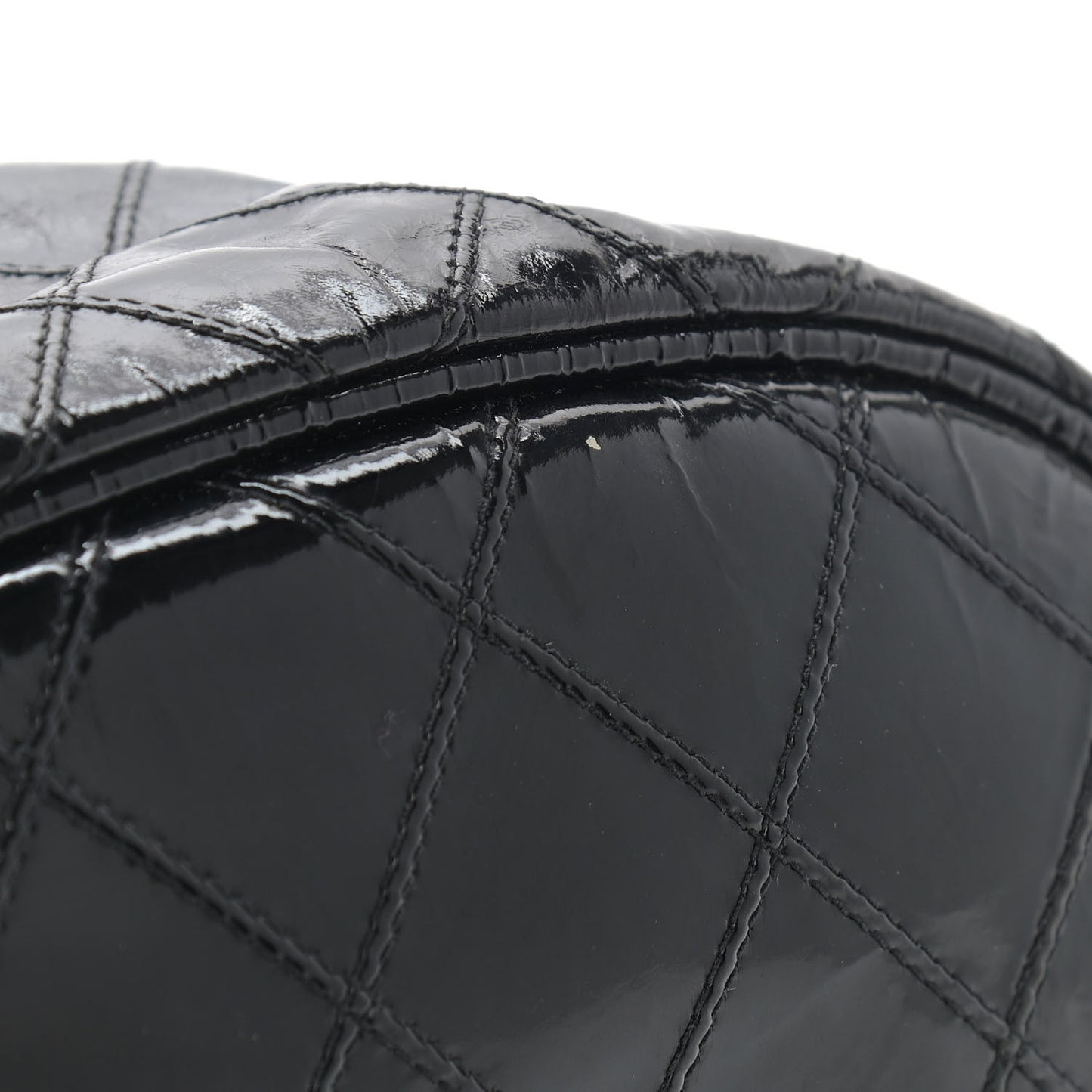 Patent Stitched Drawstring Shoulder Bag Black