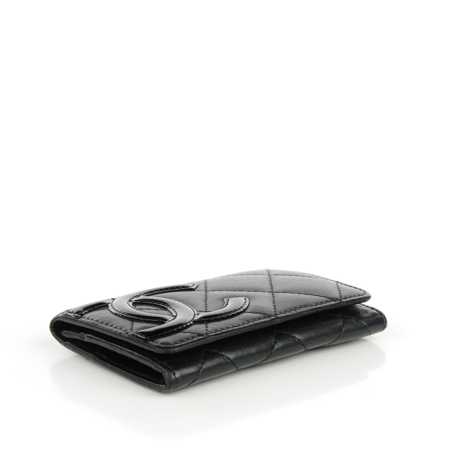 Calfskin Quilted Cambon Business Card Holder Black