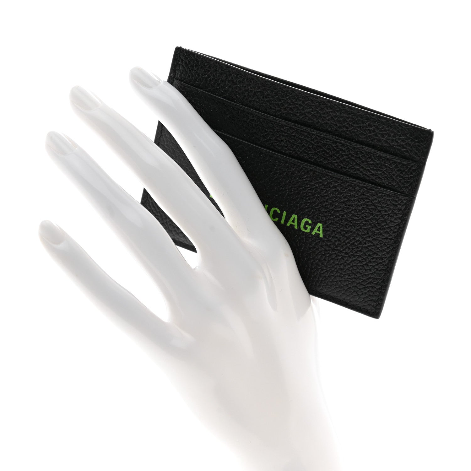 Balenciaga Grained Calfskin Logo Cash Card Holder Black Green 2 of 7