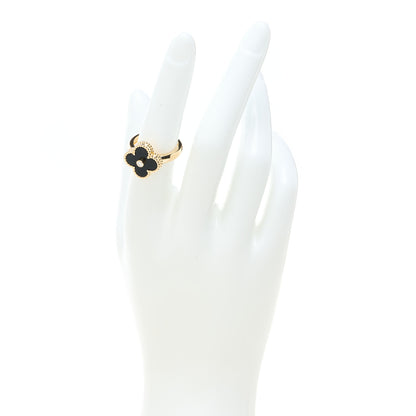 Van Cleef & Arpels 18K Yellow Gold Black Onyx Diamond Vintage Alhambra Ring 53 6.5 2 of 4