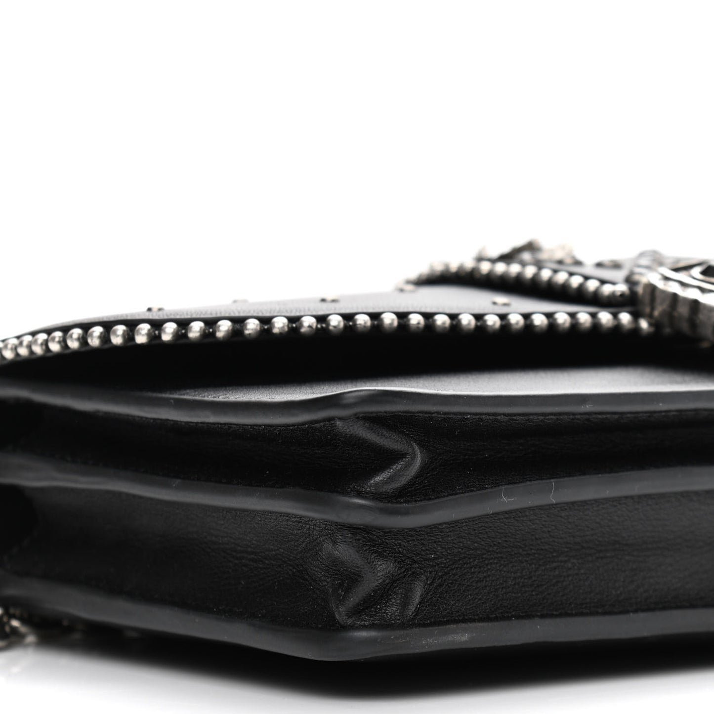 Smooth Calfskin Crystal Stud Embellished Clutch Chain Wallet Black