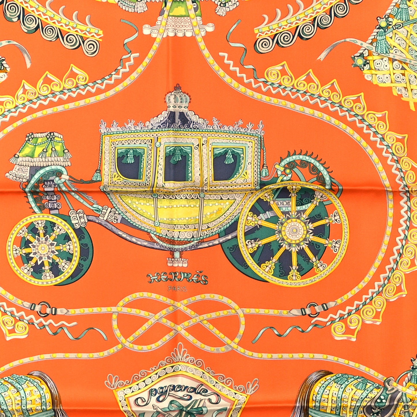 Silk Carre Paperoles Scarf 90 Orange Anthracite Vert