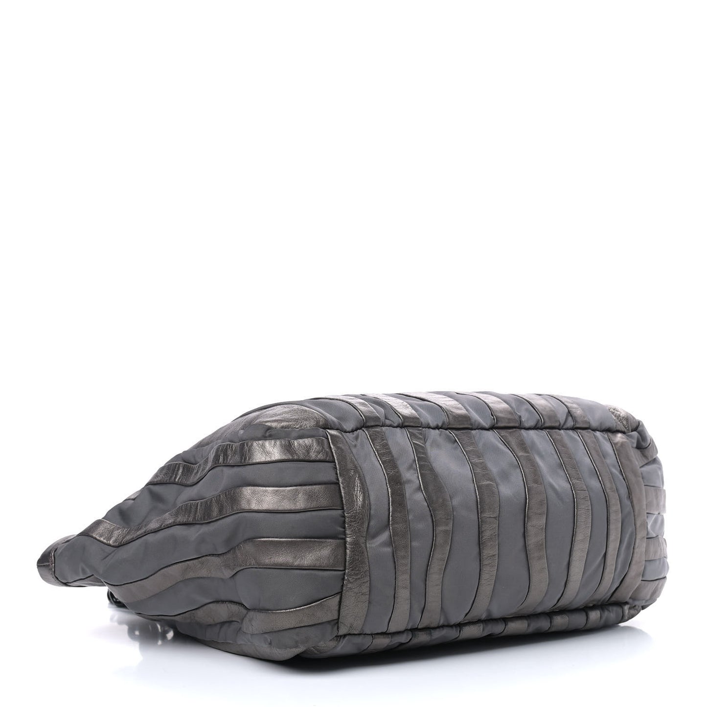 Metallic Nappa Tessuto Nylon Mordore Stripes Tote Grey