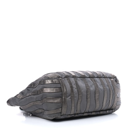 Prada Metallic Nappa Tessuto Nylon Mordore Stripes Tote Grey 3 of 8