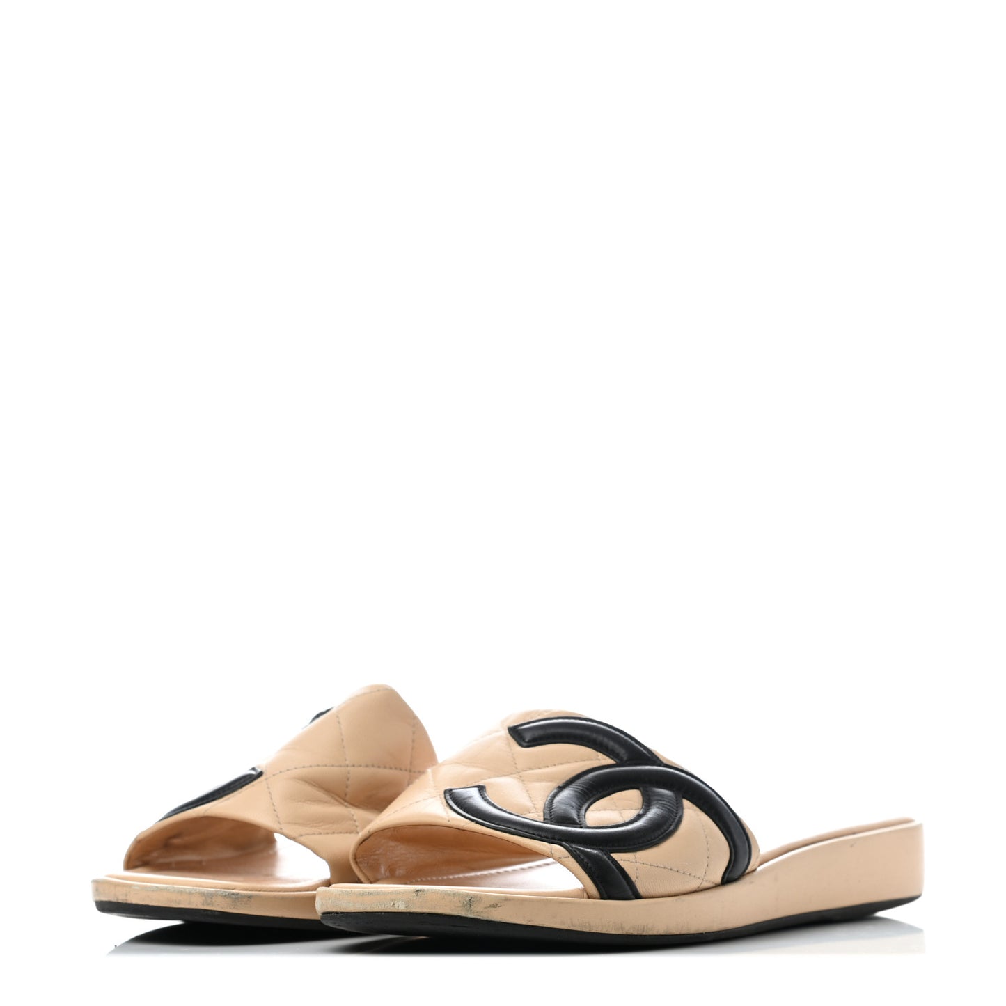 Lambskin Quilted Cambon Mules 38.5 Beige