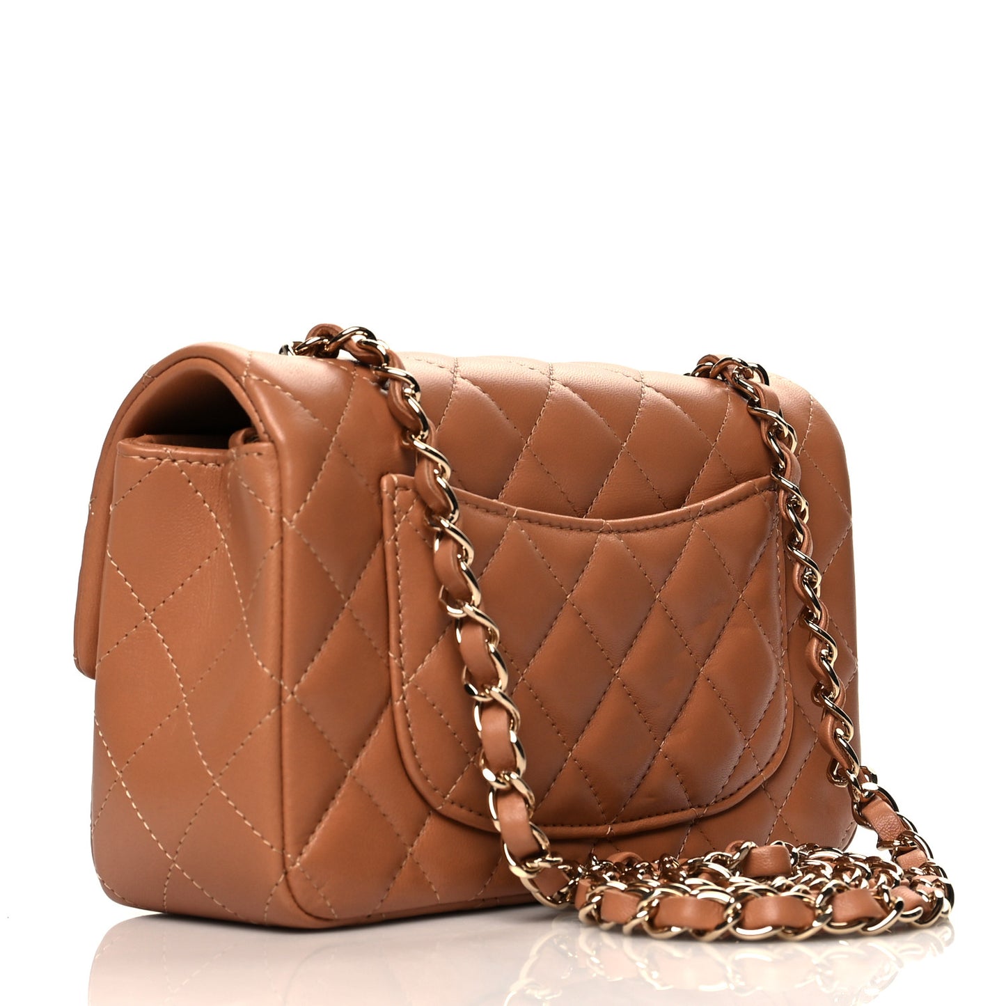 Lambskin Quilted Mini Rectangular Flap Brown