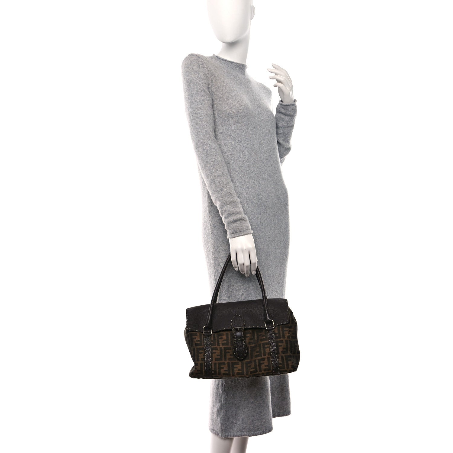 Fendi Zucca Selleria Medium Linda Satchel Tobacco 3 of 8