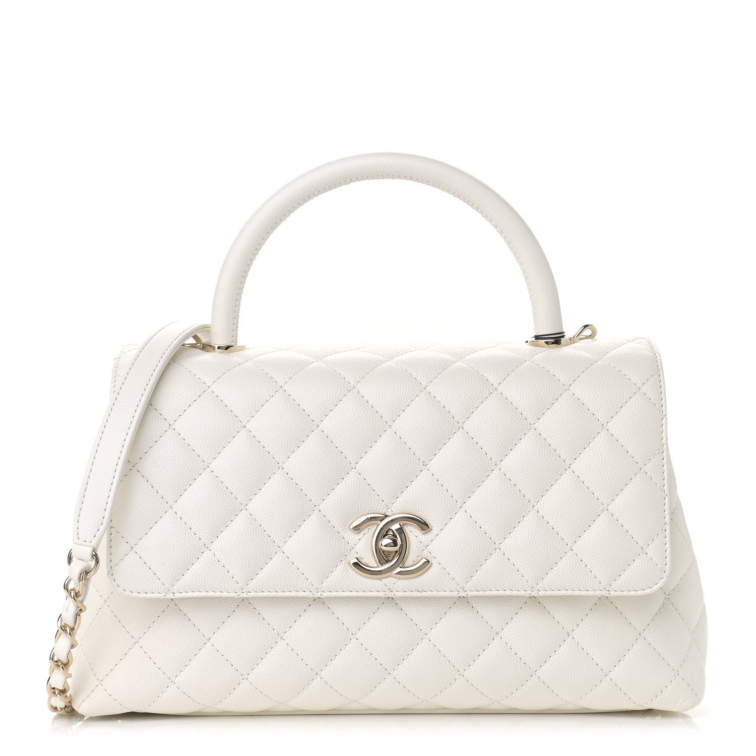 Chanel Caviar Quilted Small Coco Handle Flap White 1 of 9