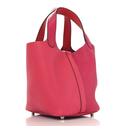 Hermes Taurillon Clemence Tri-Color Picotin Lock 18 PM Rose Extreme Rose Mexico Rouge De Coeur 3 of 12