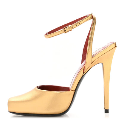 Saint Laurent Metallic Calfskin La Scandale 110 Sandals 38 Gold 1 of 8
