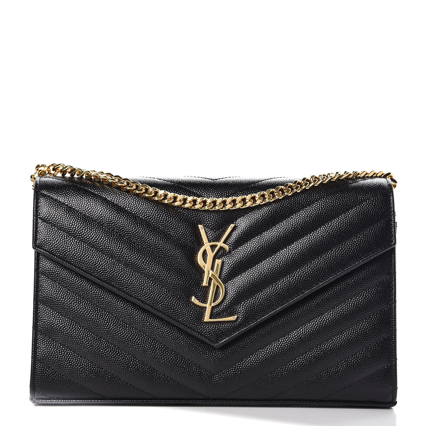 Grain De Poudre Matelasse Chevron Monogram Chain Wallet Black