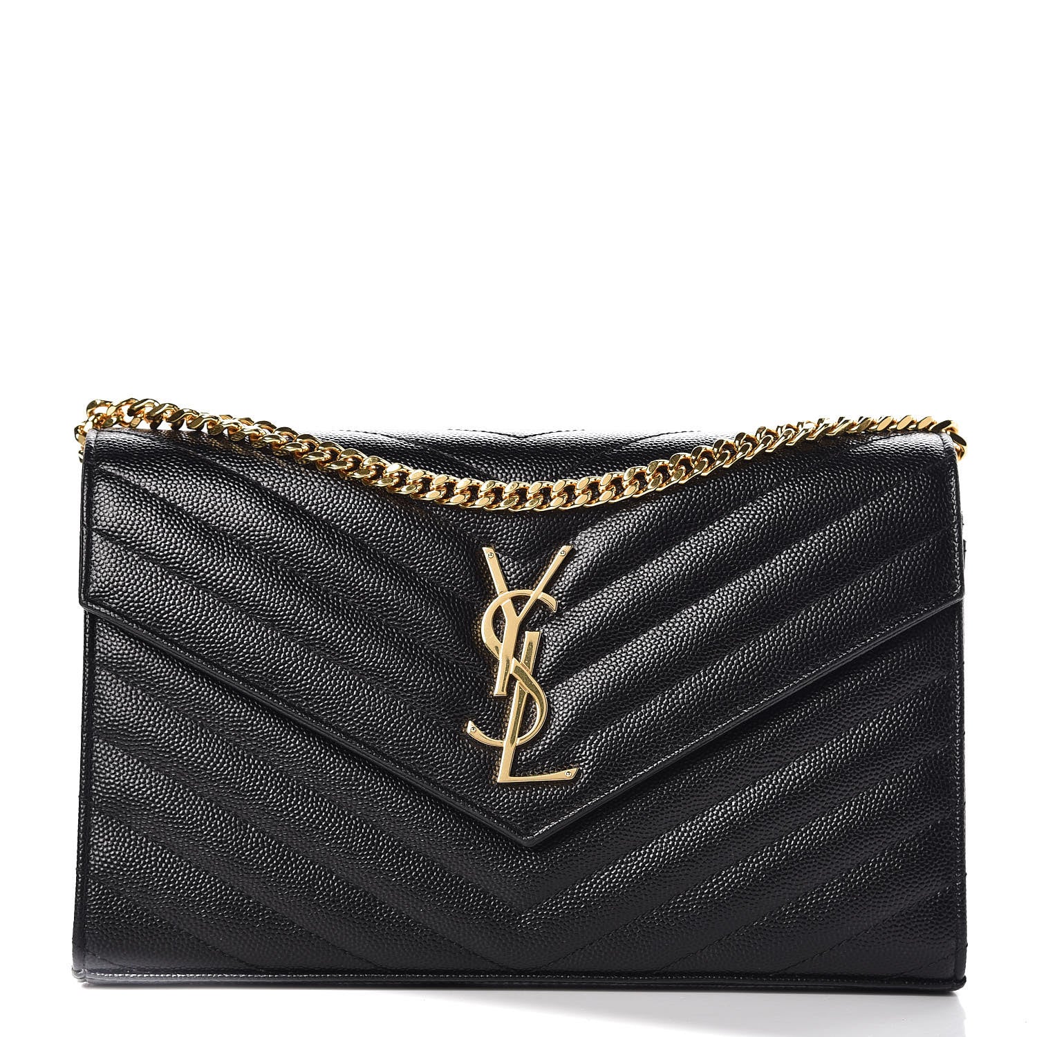 Saint Laurent Grain De Poudre Matelasse Chevron Monogram Chain Wallet Black 1 of 10