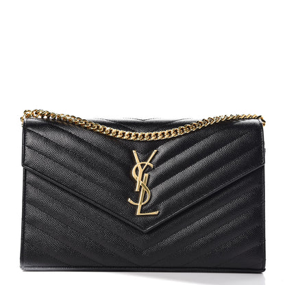 Saint Laurent Grain De Poudre Matelasse Chevron Monogram Chain Wallet Black 1 of 10