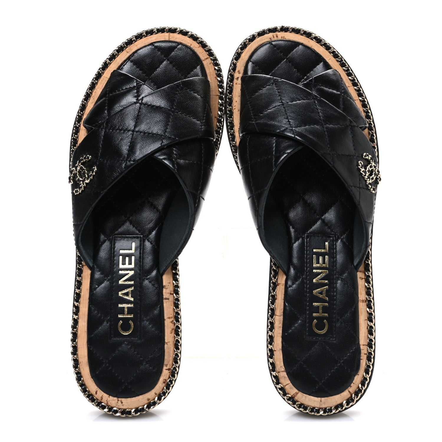 Chanel Lambskin Quilted Chain CC Sandals 36 Black 2 of 11