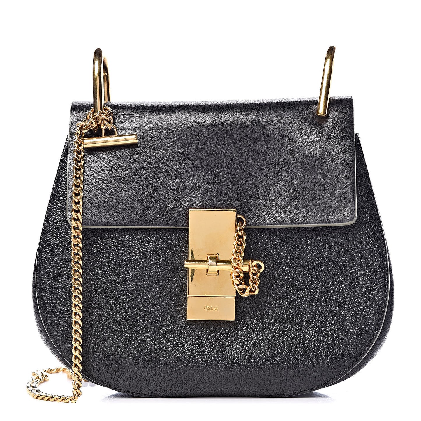 Grained Calfskin Lambskin Mini Drew Shoulder Bag Black