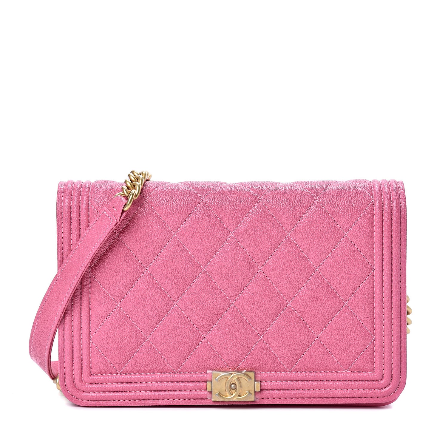 Caviar Quilted Boy Wallet On Chain WOC Pink