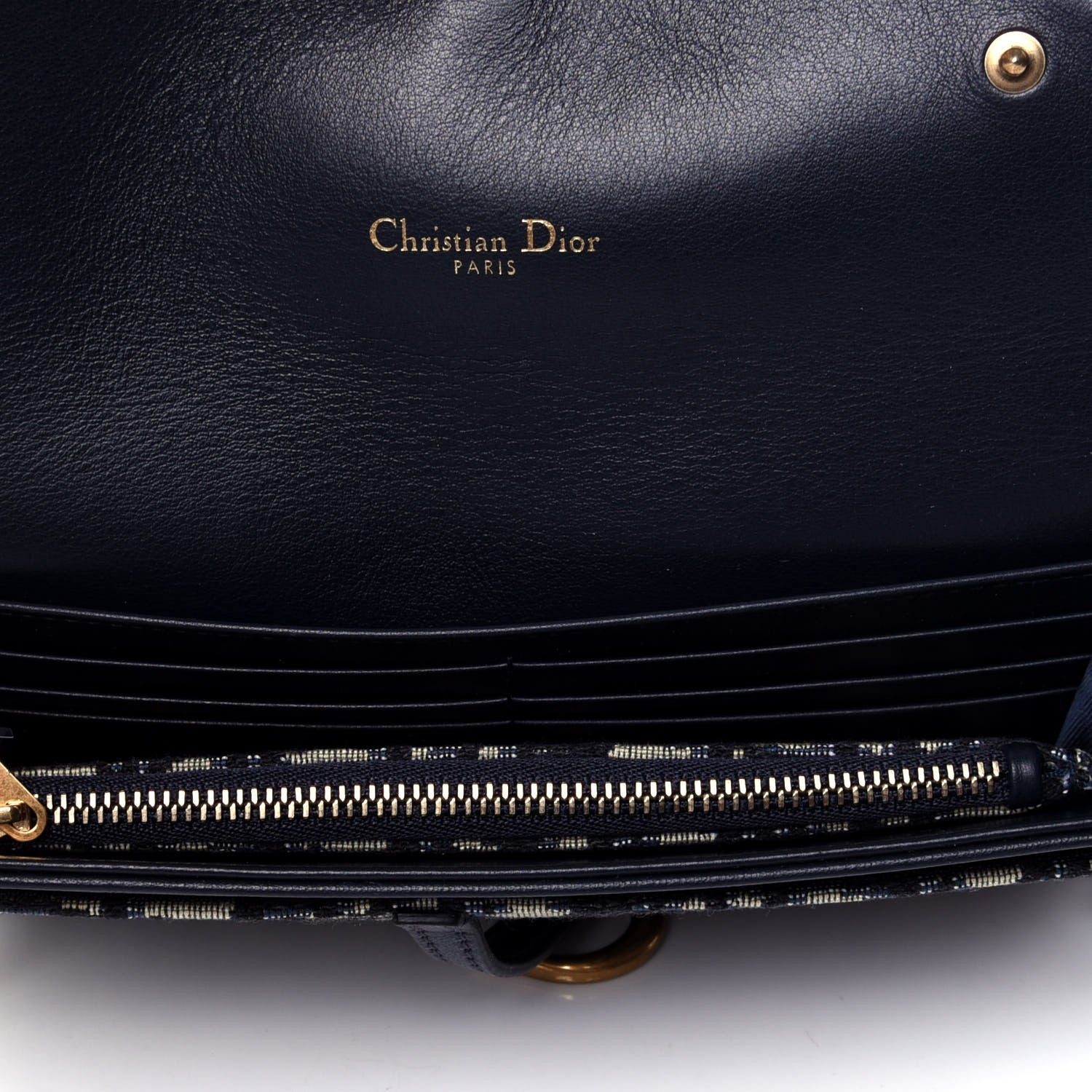 Christian Dior Oblique Saddle Chain Long Wallet Blue 5 of 6