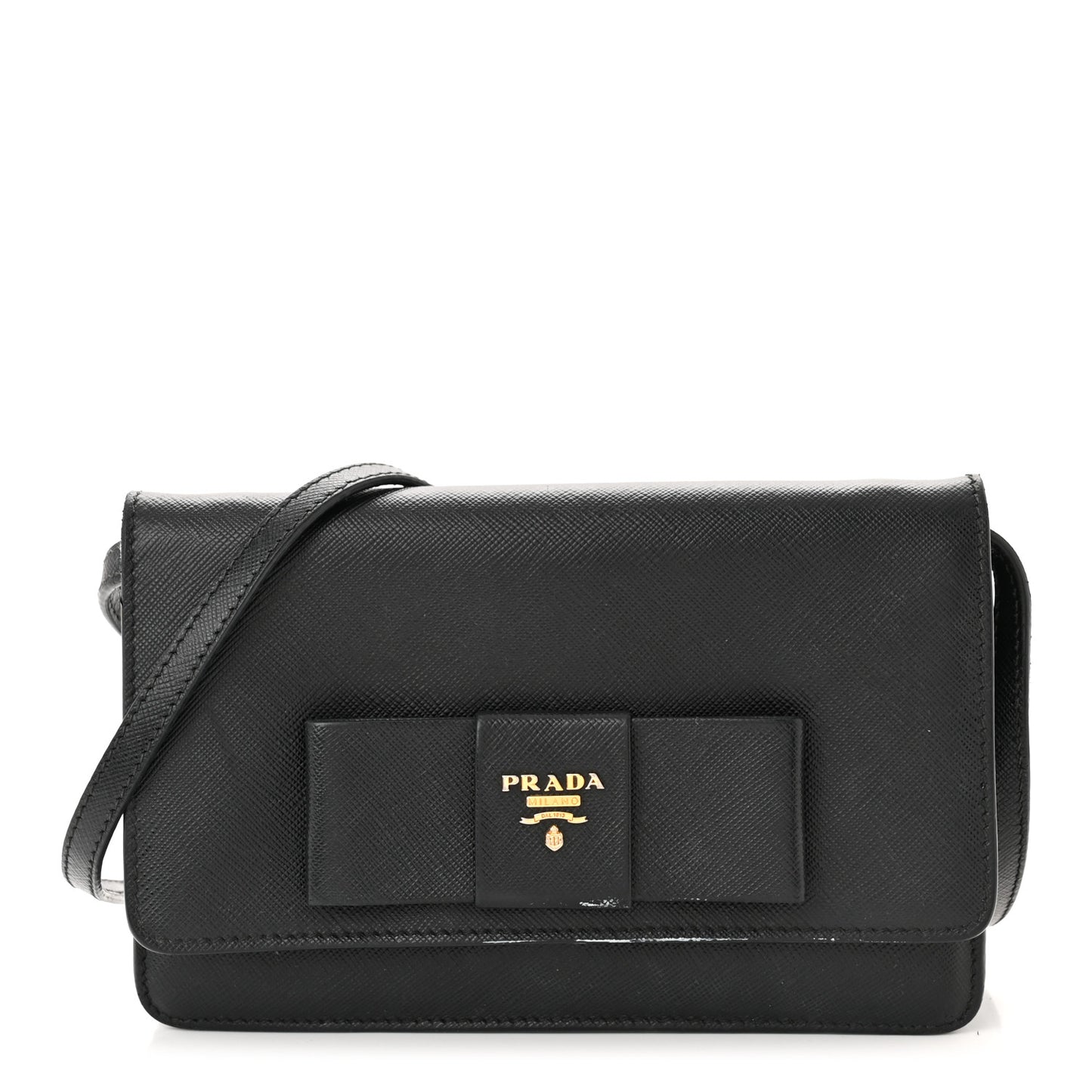 Saffiano Lux Bow Crossbody Bag Black
