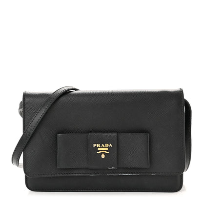 Prada Saffiano Lux Bow Crossbody Bag Black 1 of 16